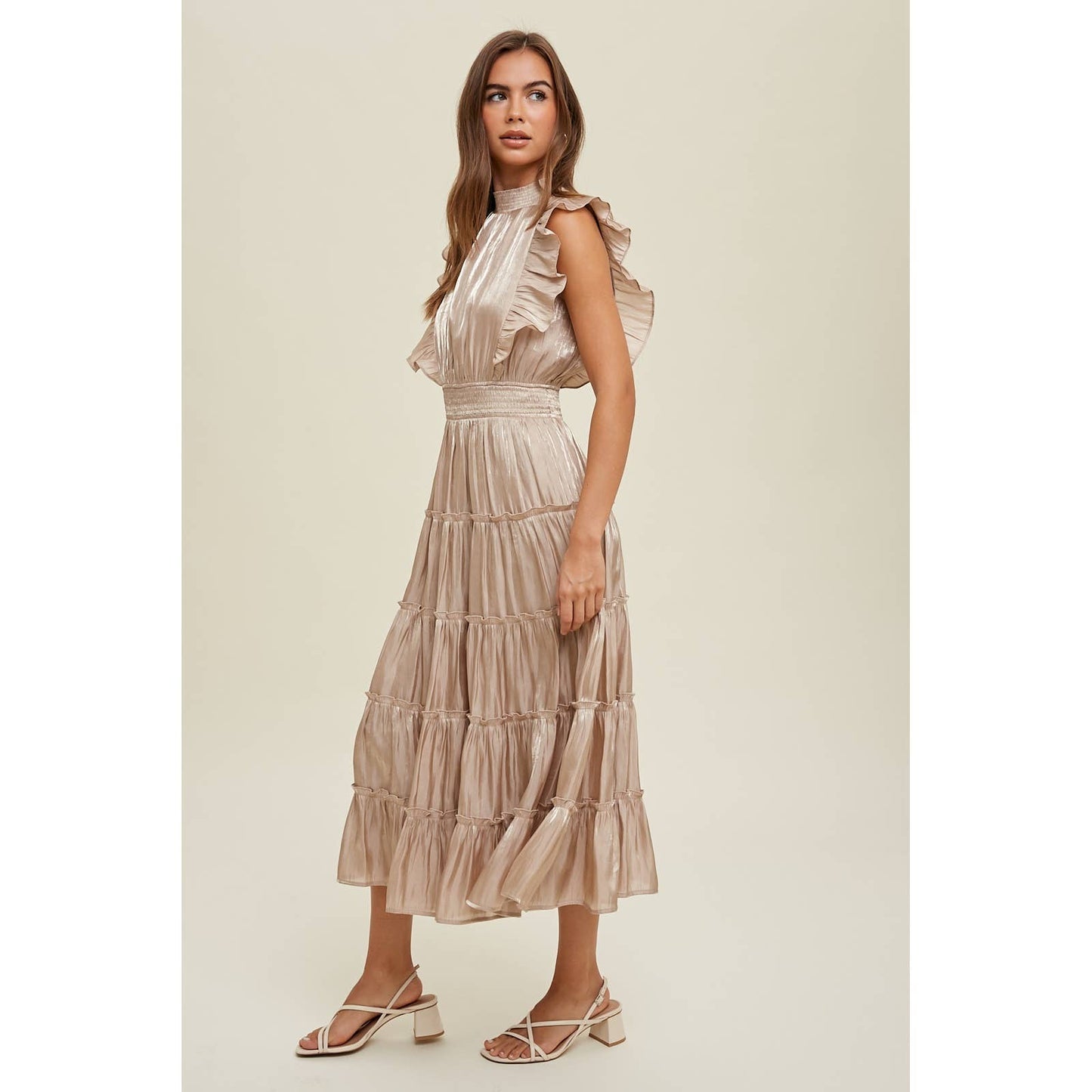 Ruffle Detailed Tiered Midi Dress