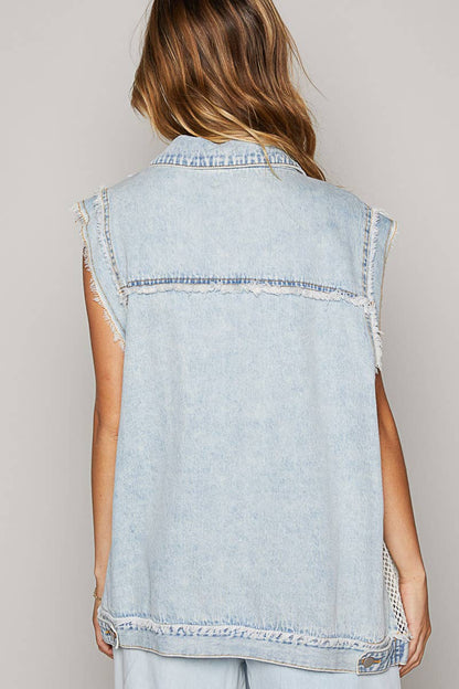 Oversized Crochet Lace Denim Vest