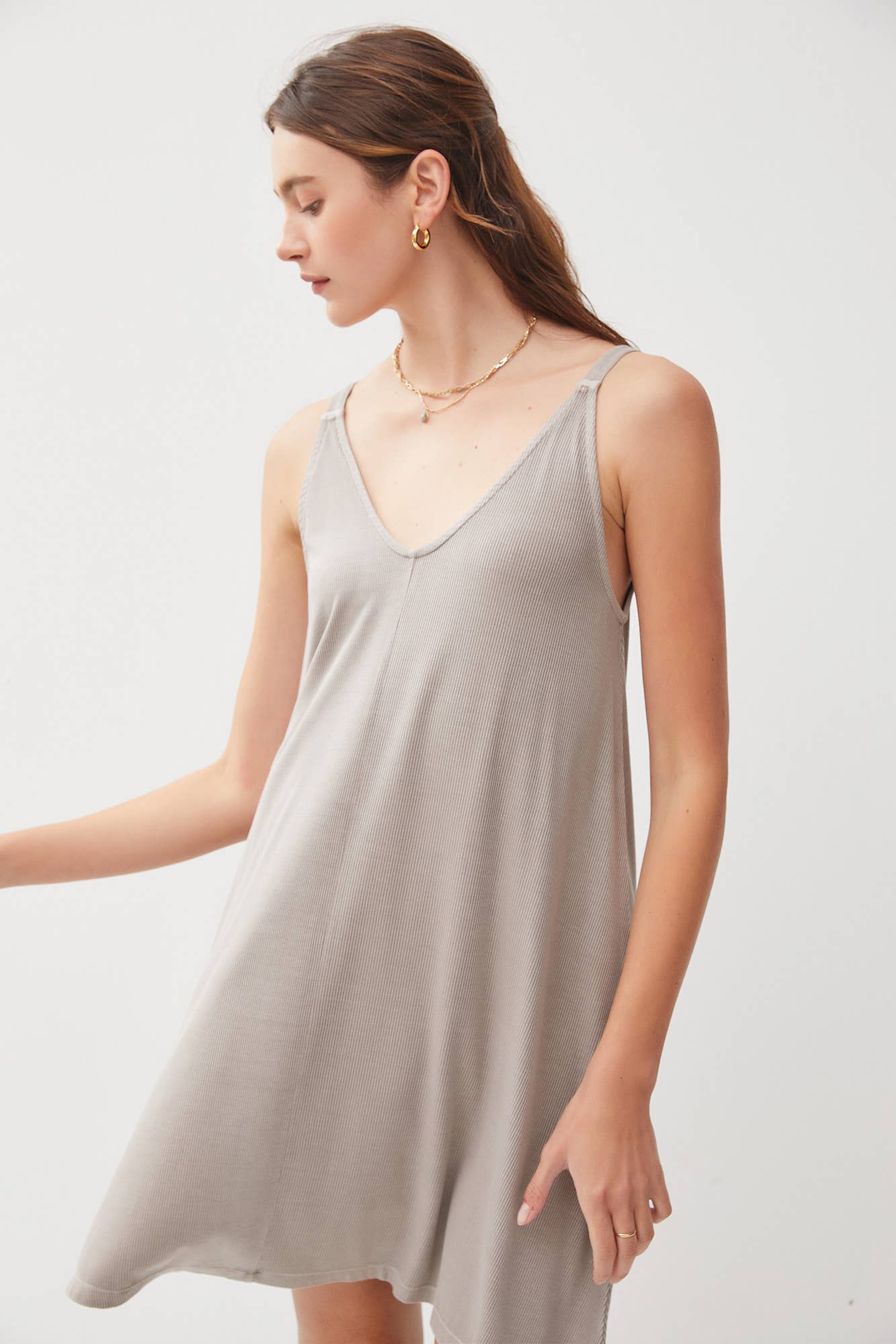 Ribbed V-Neck Knit Dress