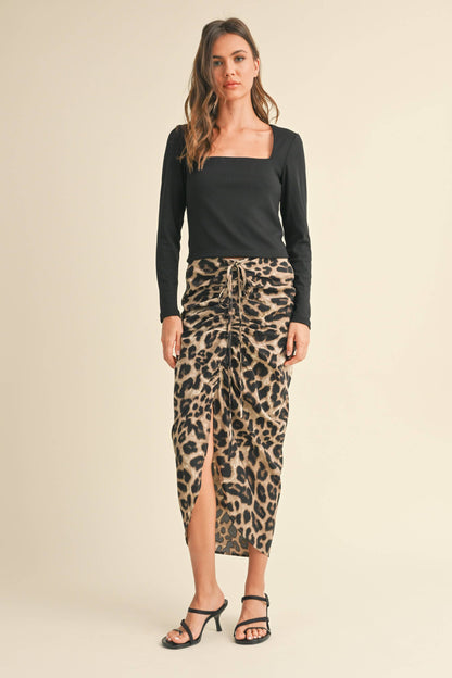 Leopard Print Ruching Detail Skirt