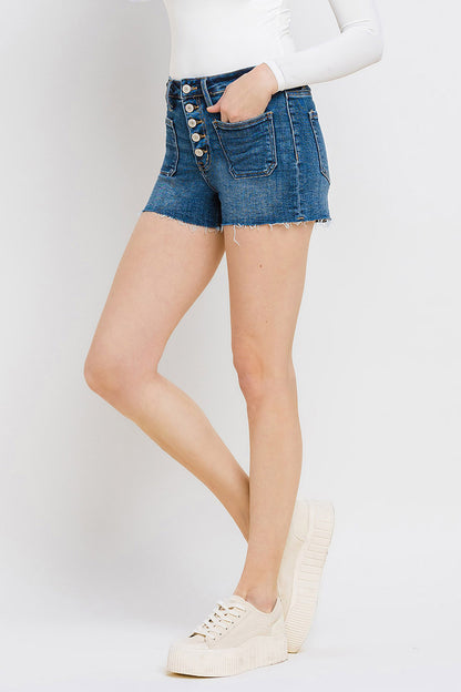 High Rise Button Fly Denim Shorts