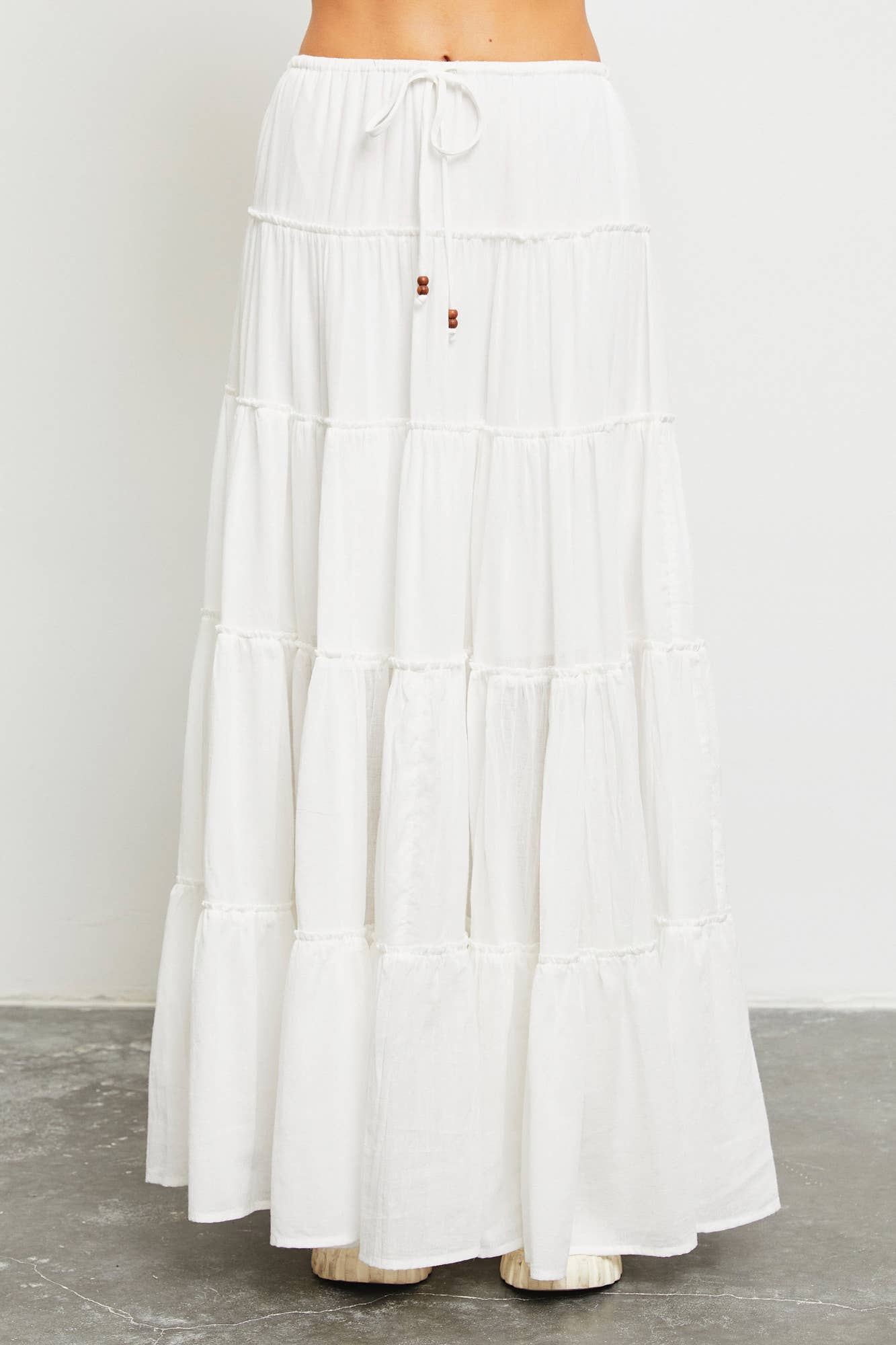 Drawstring Detail Tiered Maxi Skirt